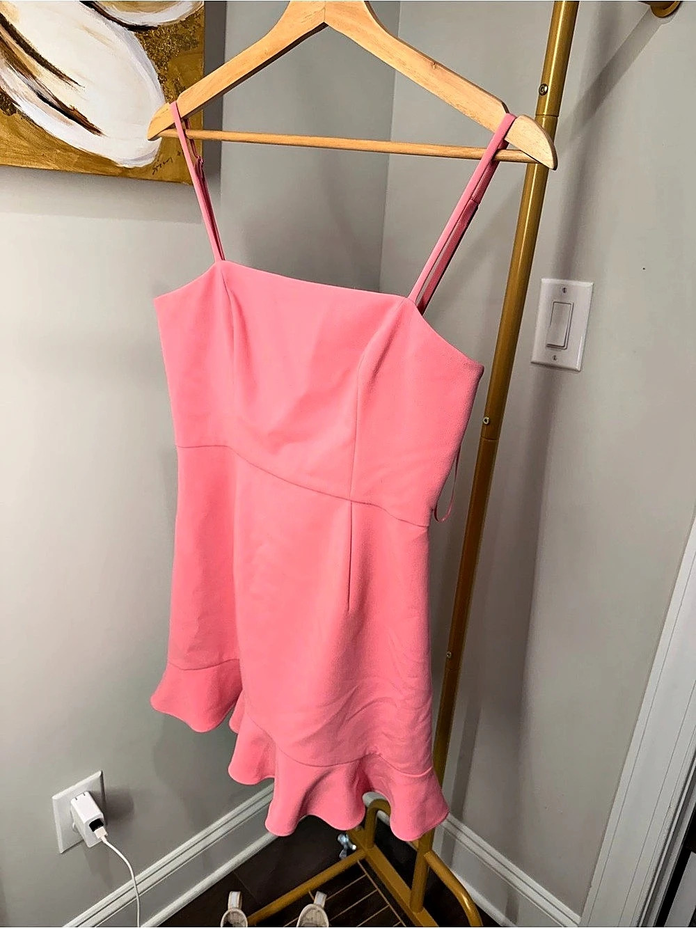 French Connection Whisper Frill Hem Dress Pink Ruffle Mini Dress Size Small